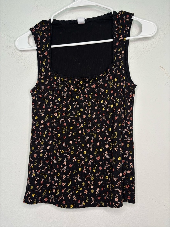 Old Navy Tops - OLD NAVY BLACK FLORAL PRINTED FULL LENGTH RUFFLE TANK TOP SZ SMALL
